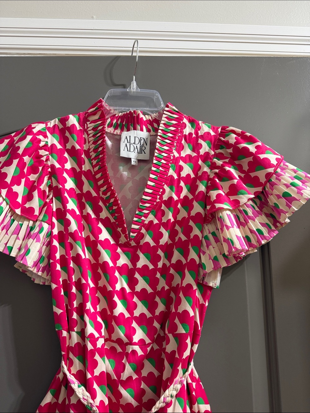 Pink Patterned Ruffle Wrap Dress - Picture 2 of 3
